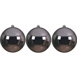 👉 Kerstbal lila paarse kunststof glans paars 3x Grote Kerstballen Van 14 Cm - Kerstboom Versiering 8720276424257