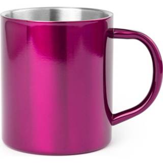 👉 Drinkbeker magenta RVS 1x Drinkbeker/mok Fuchsia 280 Ml - Mokken/bekers Voor Onbijt En Lunch 8720147985832