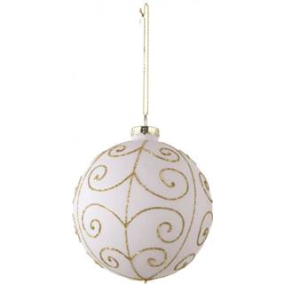 👉 Kerstbal wit kunststof goud goudkleurig House Of Seasons 10 Cm Wit/goud 8719817764129