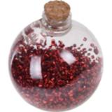 Kerstbal transparante rode rood kunststof 6x Fles Kerstballen Met Glitters 8 Cm - Onbreekbare Kerstboomversiering 8720276614023