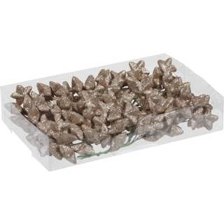 👉 Steker kunststof beige 108x Champagne Glitter Mini Sterretjes Stekers 4 Cm - Kerststukje Maken Onderdelen 8720147760187