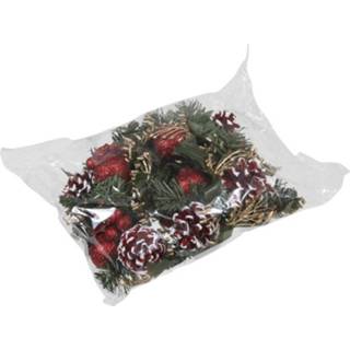 👉 Steker rode hout rood Set 6x Decoraties Op Stekers 12 Cm - Kerststukje Onderdelen/stekertjes Kerstversiering/kerstdecoratie 8720147758887