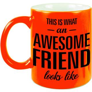 👉 Beker oranje keramiek This Is What An Awesome Friend Looks Like Tekst Cadeau Mok / - Neon 330 Ml Vrienden Vriendinnen Kado 8720276650151