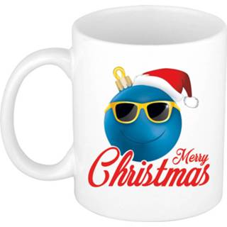 👉 Kerstmok keramiek wit Merry Christmas Vrolijke Smiley Kerstbal - 300 Ml Koffiemok / Theebeker Kerstmis 8720276711616