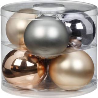 👉 Kerstbal zilver glans glas multikleur 6x Growing Mountains Mix Champagne/zilver Glazen Kerstballen 10 Cm En Mat - Kerstboomversiering 8720276653763