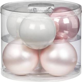 👉 Kerstbal roze wit rose glans glas 6x Noble Mix Glazen Kerstballen 10 Cm En Mat - Kerstboomversiering Lichtroze/wit 8720276653343