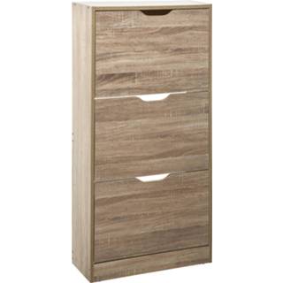 👉 Schoenenkast bruin eiken hout 4goodz 3 Lades 60x24x118 Cm - Voor 18 Paar 6013923937913