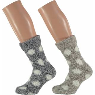 Huissok grijze beige polyester multikleur vrouwen En Dames Huissokken Met Stippen 2 Paar - Maat 36-41 Slofsokken 8719538273030