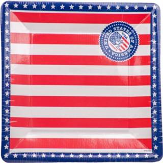 👉 Bord papier multikleur 16x Stuks Usa/amerikaans Thema Kartonnen Bordjes 25 Cm - Feestartikelen/versiering 8720276127301