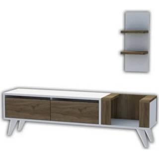 👉 Wit steigerhout multikleur Homemania Tv-meubel Pers 130x30x38,6 Cm En Walnootkleurig 8681285905895