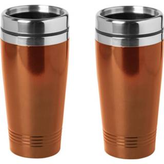 👉 Beker oranje RVS 2x Stuks Warmhoudbeker/warm Houd Metallic 450 Ml - Isoleerbeker/thermosbekers Reisbekers Voor Onderweg 8720276625203