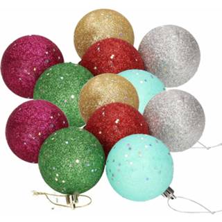 👉 Kerstbal PU multikleur 12x Gekleurde Glitter Kerstballen Van Piepschuim 6 Cm - Kerstboomversiering Kerstversiering/kerstdecoratie 8720276501613