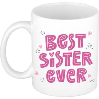 👉 Beker wit roze keramiek multikleur Best Sister Ever Mok Met Letters En Hartjes - 300 Ml Cadeau Voor Zus / Zusje 8720276885720