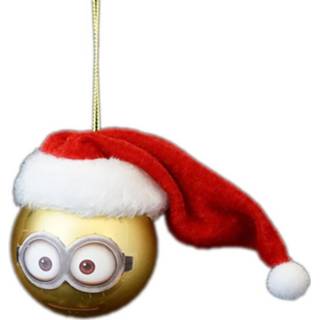 Kerstbal kunststof geel 1x Kerstballen Minions Dave Met Kerstmuts 6 Cm - Kerstboomversieringen 8720147200171