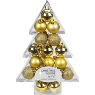 Kerstbal gouden kunststof goud goudkleurig 17x Kerstballen Pakket 3 Cm - Kerstboomversiering 8720147057331