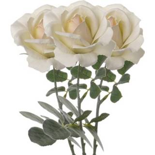 👉 Kunstbloem witte 3x Creme rozen/roos kunstbloemen 37 cm
