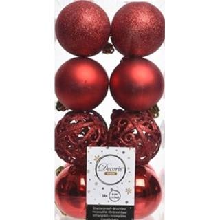 👉 Kerstbal rode rood kunststof plastic 16x Kerst Kerstballen 6 Cm - Mix Onbreekbare Kerstboomversiering 8719538910768