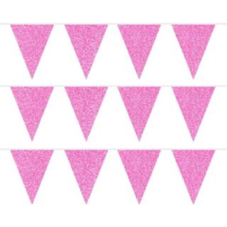 👉 Vlaggenlijn roze karton 3x Glitter Vlaggenlijnen / Slingers 6 Meter 8720147705713