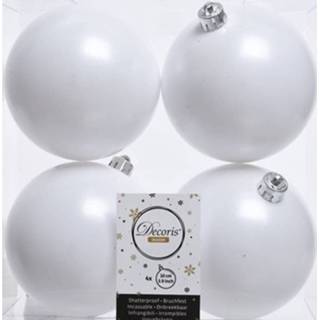 👉 Kerstbal witte wit kunststof plastic 4x Winter Kerstballen 10 Cm - Mat- Onbreekbare Kerstboomversiering 8719538913394