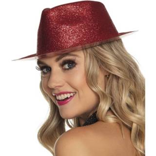 👉 Trilby hoedje rood polyester vrouwen Met Glitters Voor Dames 8719538817173