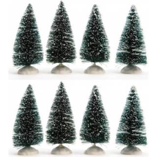 👉 Miniatuur kunststof multikleur Boompjes Met Sneeuw 8 Stuks - Kerstdorp 8x 8720147503272