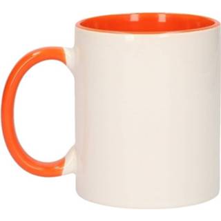 👉 Mok wit oranje keramiek multikleur 2x Met Blanco Mokken - Onbedrukte Koffiemok 8719538529724
