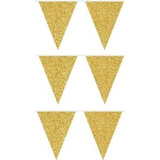 👉 Vlaggenlijn gouden karton goudkleurig 3x Glitter Vlaggenlijnen 6 Meter - Feest Slingers/vlaggetjes 8720147472783