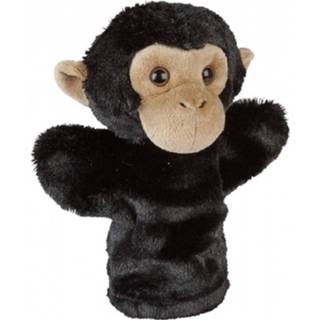 👉 Handpop zwarte pluche kinderen chimpansee aap knuffel 26 cm speelgoed