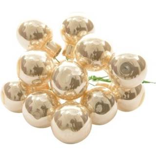 Kerstbal parel glas beige 50x Mini Glazen Kerstballen Kerststekers/instekertjes 2 Cm - Kerststukjes Kerstversieringen 8720147624519