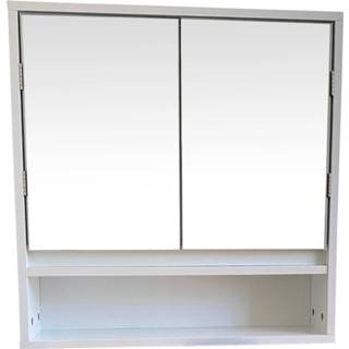 Spiegelkast wit MDF Met 2 Spiegeldeuren Legplank En Open Plank - 6013928047075