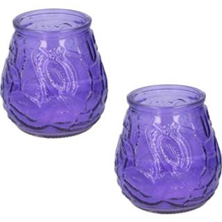 👉 Tafelkaartje paars glas Set van 5x stuks Citronella lowboy tafelkaarsen 10 cm