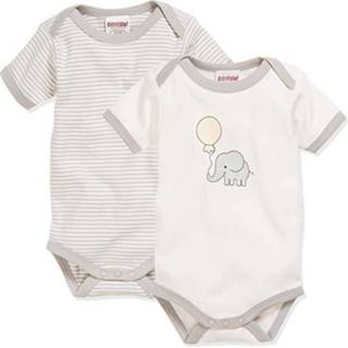 👉 Rompertje beige wit katoen Playshoes Romper Olifant Korte Mouw Beige/wit 2 Stuks 4010952460728
