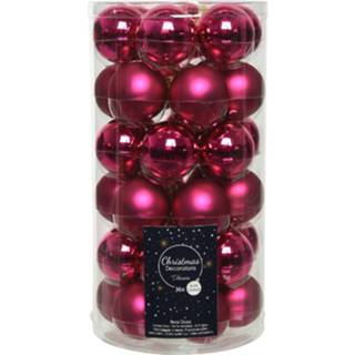 👉 36x Bessen Roze Kleine Glazen Kerstballen 4 Cm Mat En Glans - Kerstbal