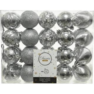 👉 Zilveren kerstbal glans plastic zilver kunststof zilverkleurig 40x Kerstballen 6 Cm - En Glitter Mix Onbreekbare Kerstboomversiering 8720147778663