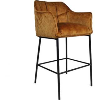 👉 Barkruk geel bruin stof Bronx71 Velvet Jayron Oker Geel/cognac 82 Cm 8720168880307