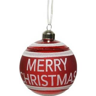 👉 Kerstbal rode glas rood 6x Glazen Kerstballen Merry Christmas 8 Cm - Kerstversiering Van 8720276611541
