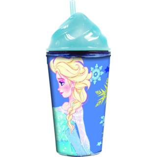 👉 Drinkbeker blauw kunststof Giovas Met Rietje Frozen 2 350 Ml 5204549108356