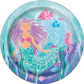 👉 Bord papier multikleur kinderen 8x Zeemeermin/mermaid/oceaan Themafeest Bordjes 23 Cm - Kinder Feestartikelen/versiering Voor Op Tafel 8720276547864