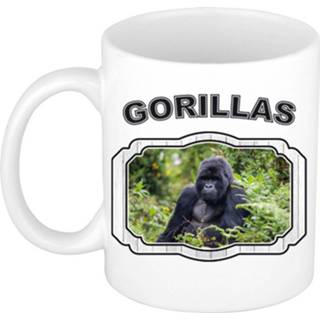 👉 Beker keramiek wit Dieren Liefhebber Gorilla Mok 300 Ml - Kerramiek Cadeau / Apen 8720276677318