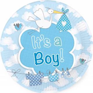 👉 Taart papier blauw jongens baby's 24x Stuks Gebaks/taart Feest Bordjes Geboorte Jongen 18 Cm - Babyshower Feestartikelen 8720276182973