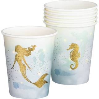 👉 Beker goud papier multikleur kinderen 18x Zeemeermin/mermaid/oceaan Themafeest Bekertjes 250 Ml - Kinder Feestartikelen/versiering Voor Op Tafel 8720276547949
