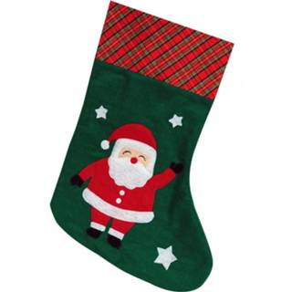 👉 Kerstsokken groene polyester groen Met Kerstman 45 Cm - Kerstversiering/kerstdecoratie 8720276705561