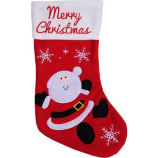 👉 Kerstsokken rood witte polyester multikleur Met Merry Christmas Kerstman 45 Cm - Kerstversiering/kerstdecoratie 8720276705554