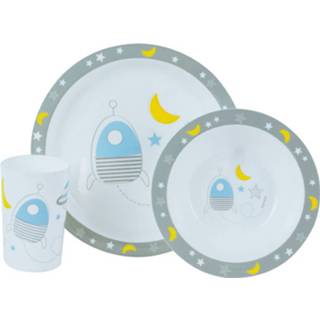 👉 Kinderservies kunststof multikleur kinderen peuters Raket Lunchsetje 3 Delig Voor - Kinderservies/peuterservies Serviessetjes Ruimte/space/heelal Thema 8720276628556