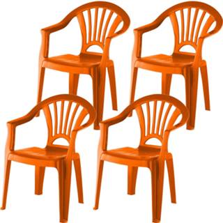 👉 Stoel oranje kunststof kinderen 4x Stuks Stoeltjes Voor 51 Cm - Tuinmeubelen Binnen/buitenstoelen 8720276853484