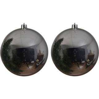 👉 Kerstbal zilveren kunststof glans zilver zilverkleurig 2x Grote Kerstballen Van 25 Cm - Kerstversiering 8720276598354