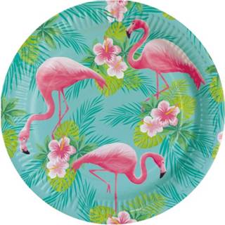 👉 Bord karton papier multikleur 24x Stuks Flamingo Party Bordjes 23 Cm - Herbruikbaar Van Hawaii/tropische Feestartikelen 8720276258692