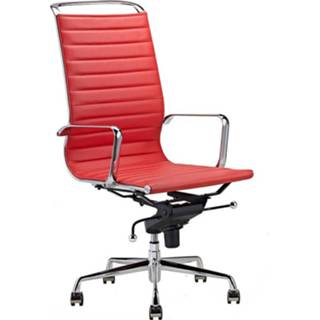 👉 Design bureaustoel rood rundleer leder Feel Furniture - Luxe Van 100% Hoge Rugleuning 8718969570046