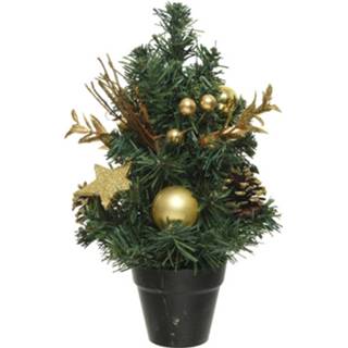 👉 Kerstboom gouden kunststof goudkleurig Mini Kunst Kerstbomen/kunstbomen Met Versiering 30 Cm - Miniboompjes/kleine Kerstboompjes 8720276650274