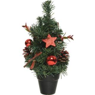 👉 Kerstboom rode One Size rood Mini kunst kerstbomen/kunstbomen met versiering 30 cm - Miniboompjes/kleine kerstboompjes 8720276650229